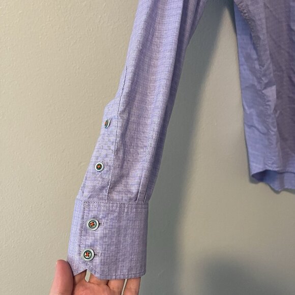 Robert Graham Shirt M Tailored Fit Purple Work Career Dress Green Artsy Plaid - Picture 2 of 9